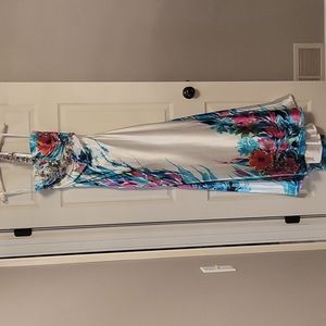 Colorful silk beaded gown with one shoulder strap!